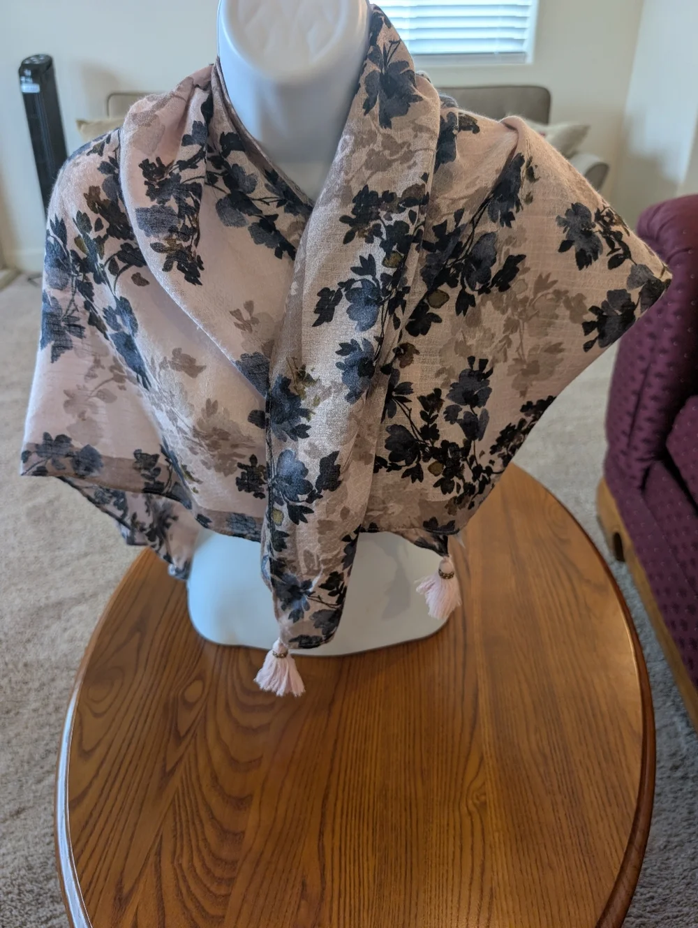 J Jill Powder Pink Floral 4-Tassel Square Scarf/Wrap - NEW - Picture 6 of 6